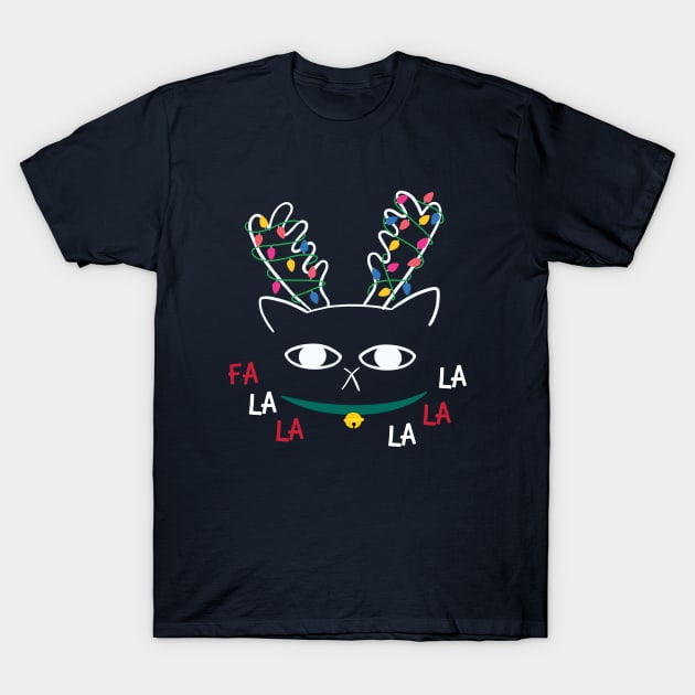 Christmas Reindeer Cat Sings T-Shirt by awesomesaucebysandy